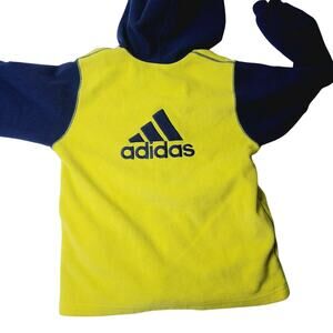 Vintage Adidas 90s Fleece Hooded Jacket Boys Size Large Full Zip Yellow Blue